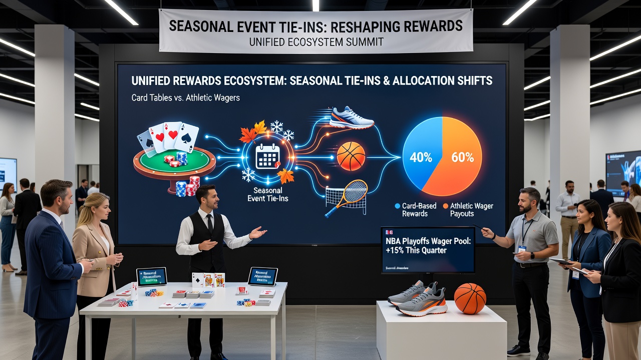 Mobile app dashboard displaying cross-category reward points between table games and sports wagers during a seasonal promotion